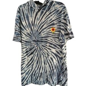 Eighty Eight Blue Sunflower Tye Dye‎ Pullover Shirt Top With Hoodie Size Large